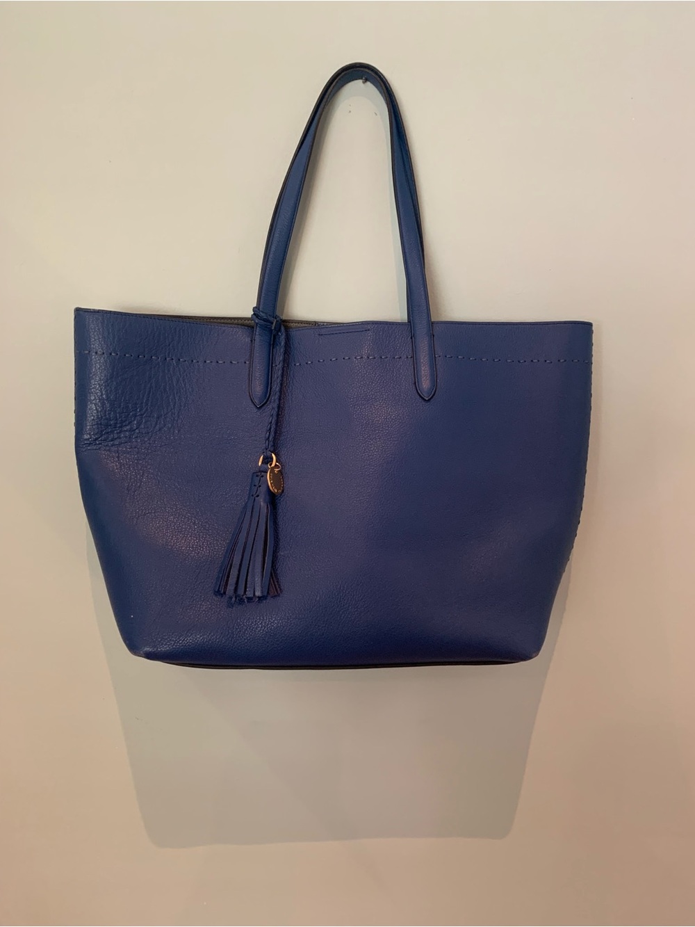 Cole Haan Blue Leather Tote Bag with Tassel